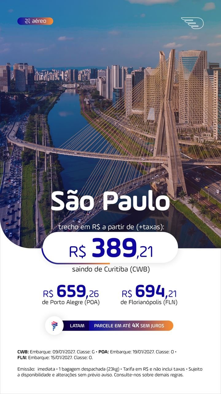 Tarifa promocional: São Paulo · saindo de Curitiba